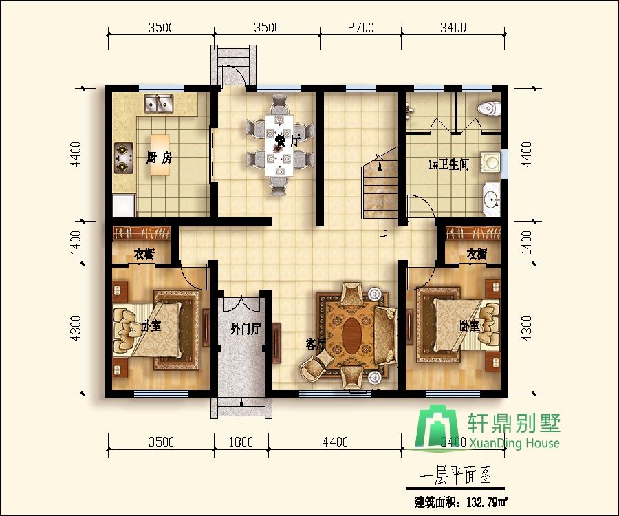 中式现代二层自建房_13x10米新农村二层中式房屋设计图         轩鼎