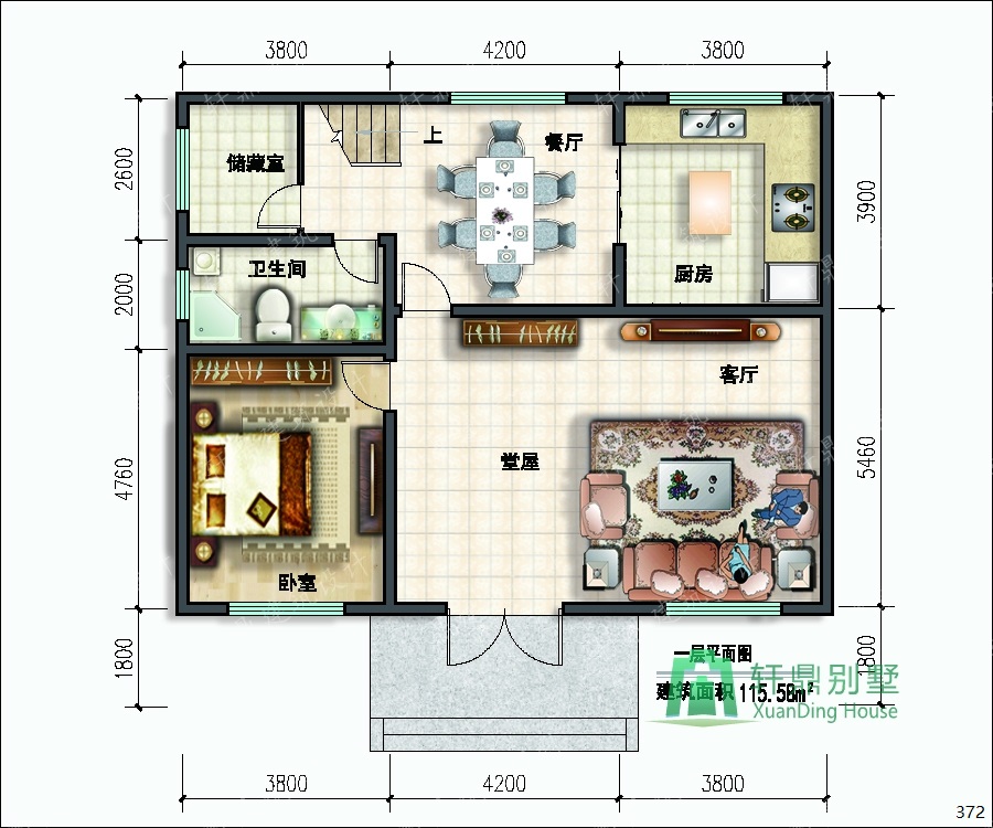 经典二层平顶房屋设计图,12m*11.5m,经济实用型设计方案