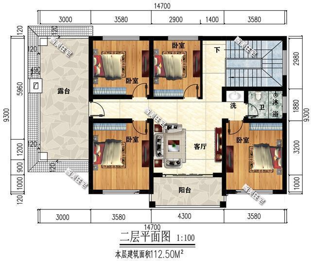 14.7×9.3米农村两层别墅,带土炉和大厅,外观简洁大方!