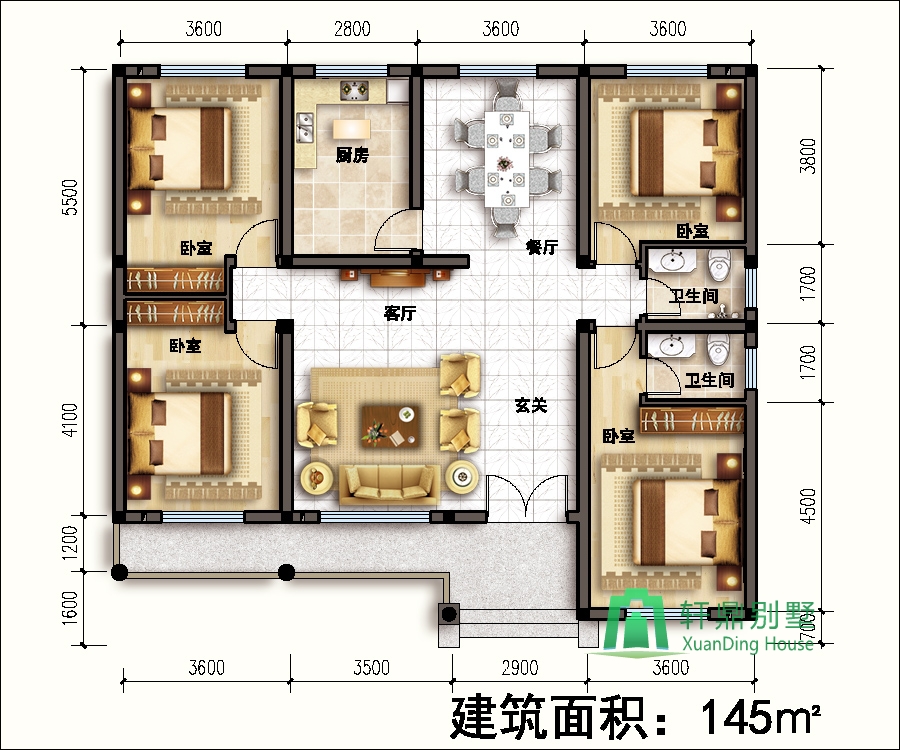 一层自建房别墅 -别墅设计-乡村房子设计图-农村自建房设计图-轩鼎