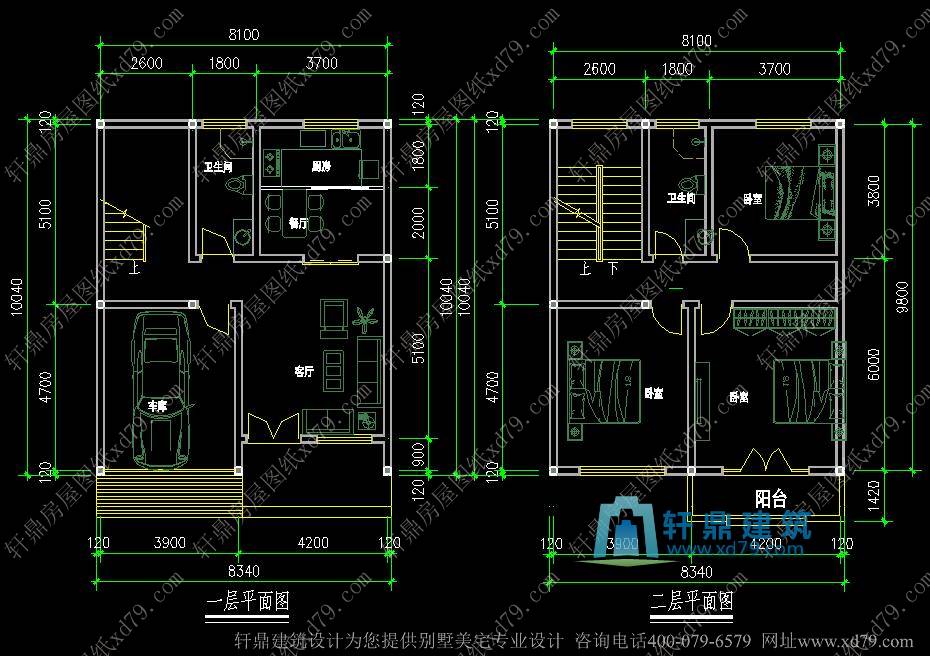 8.34x10米农村别墅设计图_三层农村盖房子图纸_实用三层自建房设计
