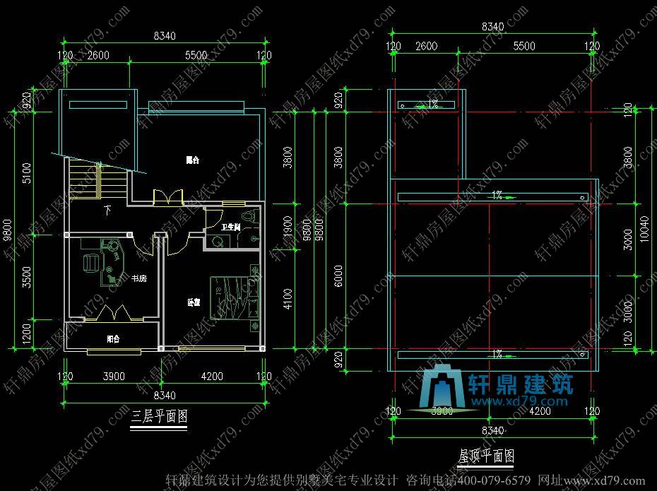 8.34x10米农村别墅设计图_三层农村盖房子图纸_实用三层自建房设计